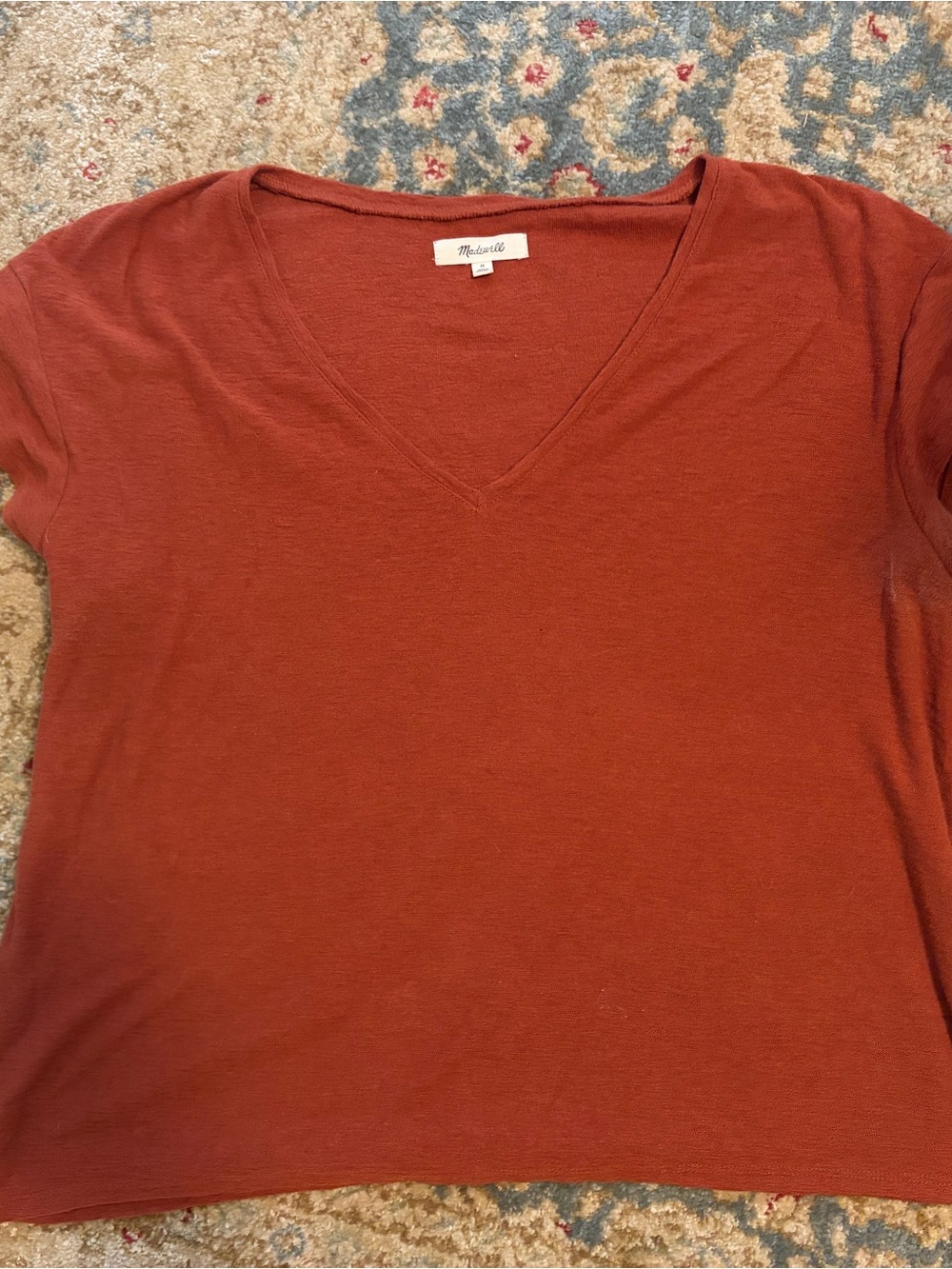Madewell V-Neck Short Sleeve Tee in Rust Orange